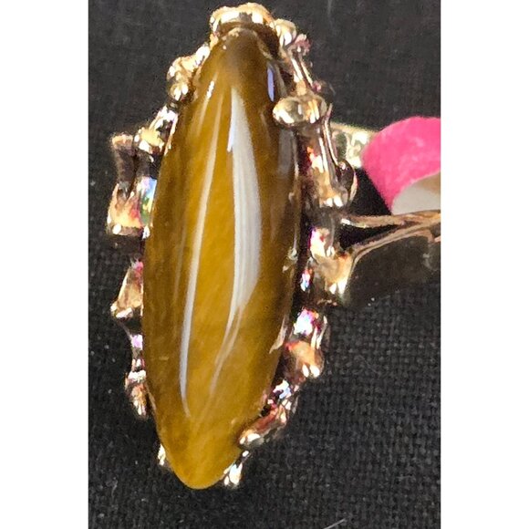 Vintage Signed 14K H.G.E. Gold-Plated Tigers Eye Ring Size 7 Never Worn - Picture 5 of 7